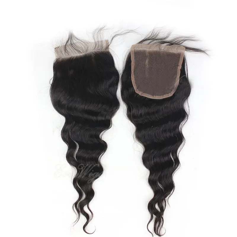 Malaysian Human Remy Hair Loose Wave Closure Bleached Knots Closure Swiss Lace 4*4 Middle Free Part Lace Closure