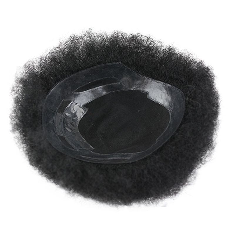 Human Hair Afro Curl Toupee for Black Men 10x8inch Mono Base with Hard PU Reforced Toupee for Black Men 1B#