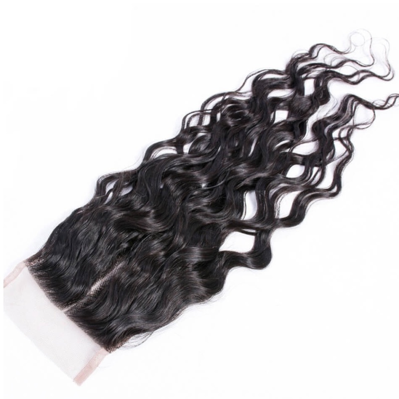 5x5 Water Wave Lace Closure Bleached Knots Free Middle Part 7A Brazilian Virgin Unprocessed Human Virgin Hair