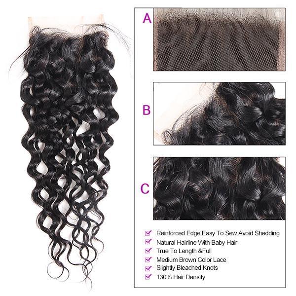 Peruvian Water Wave 4 Bundles with 4*4 Lace Closure Human Hair