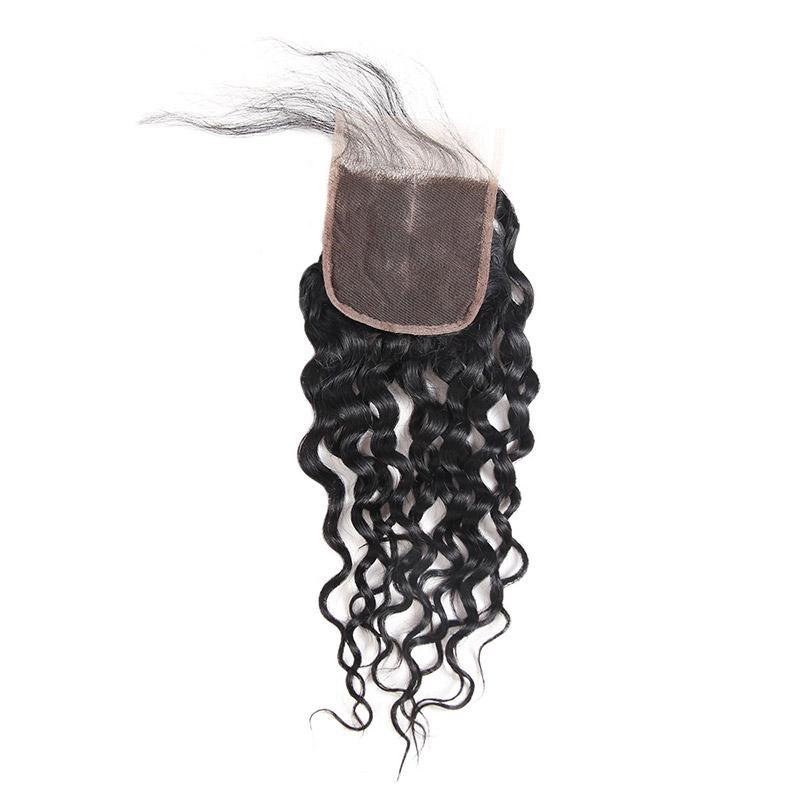 Peruvian Water Wave 4 Bundles with 4*4 Lace Closure Human Hair