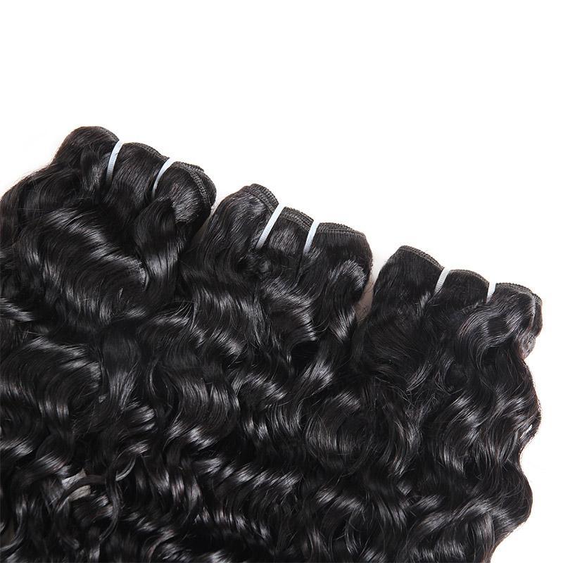 Peruvian Water Wave 4 Bundles with 4*4 Lace Closure Human Hair