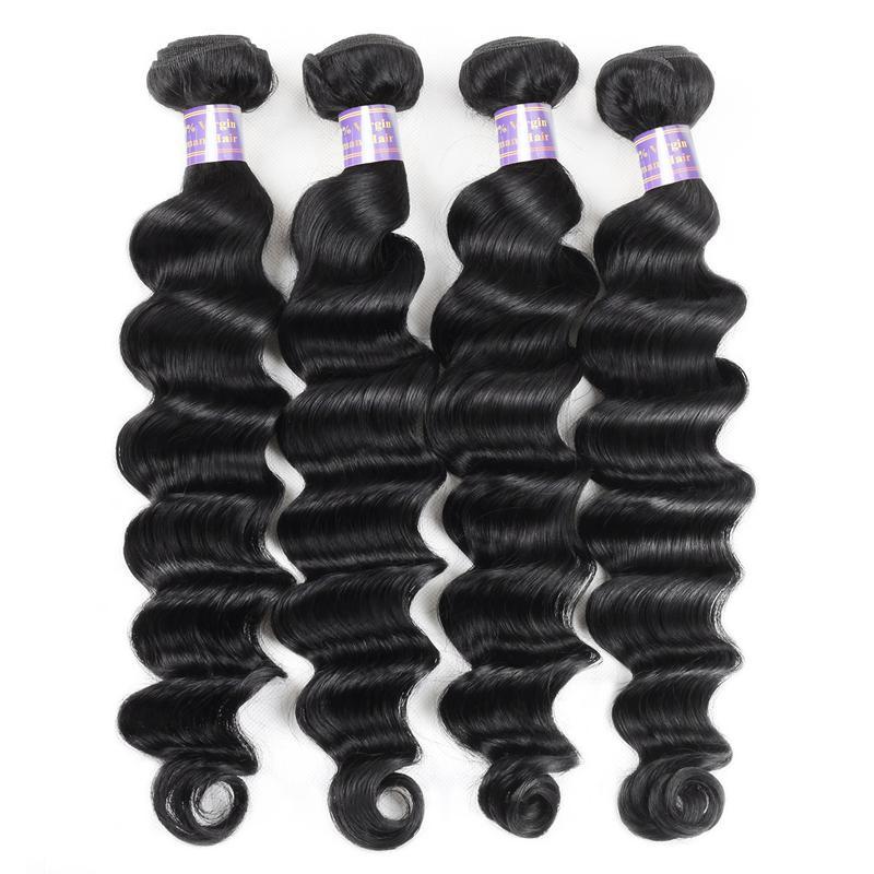 Eseewigs Brazilian Loose Deep Wave Hair 4 Bundles With 4*4 Closure