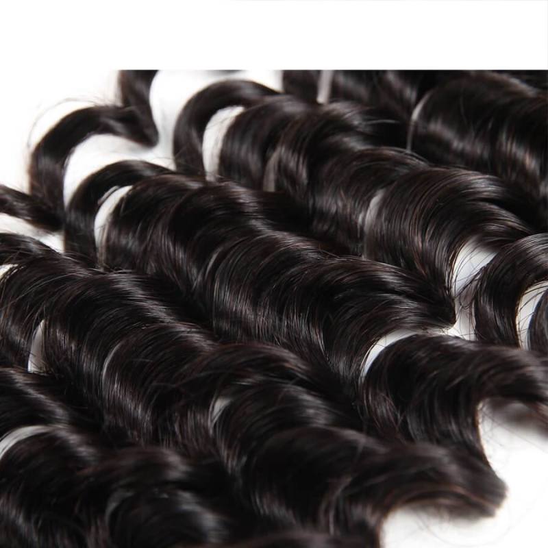 8A Unprocessed Peruvian Deep Wave Lace Closure 4*4 Natural Black Free Middle 3 Part Closures With Baby Hair