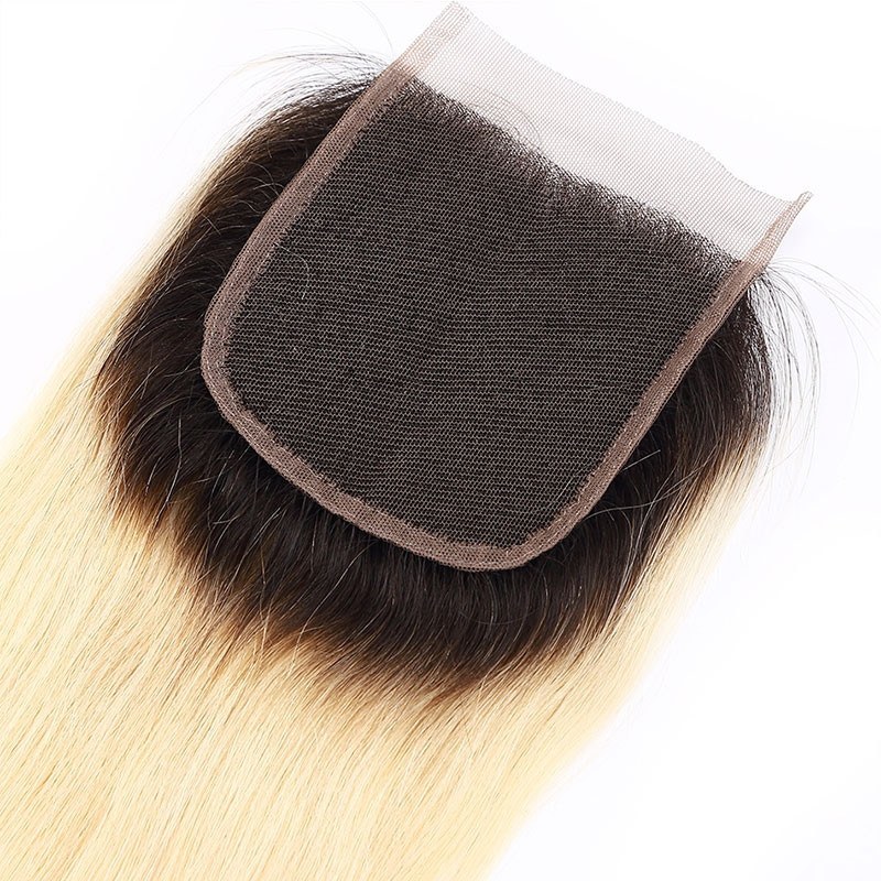 Blonde Lace Closure Straight 1b 613 Color Ombre Lace Closure 4x4 inch Virgin Peruvian Hair