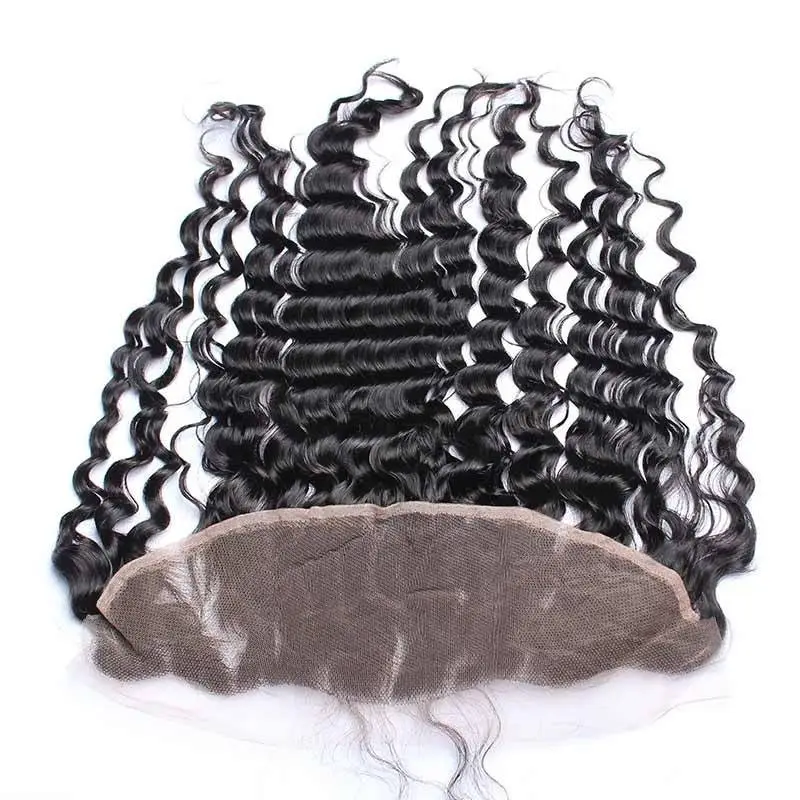 Natural Color Deep Wave Indian Remy Hair Lace Frontal Closure 13x4inchs