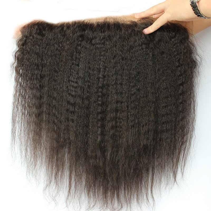 13x6 Mongolian Kinky Straight Lace Frontal Closure Bleached Knots Coarse Yaki Lace Frontal