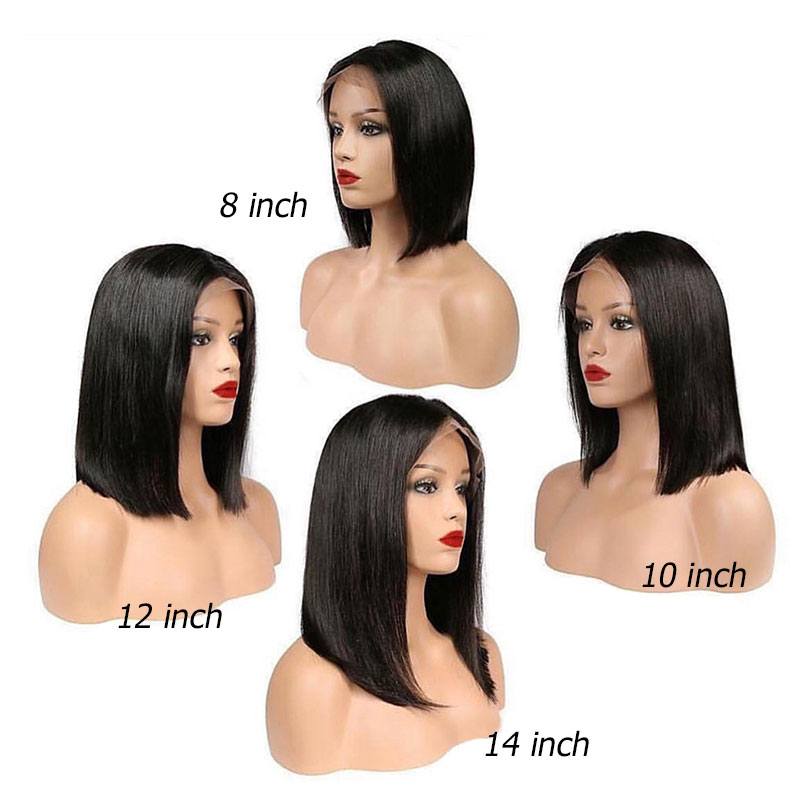 150% Density Middle Part Short Blunt Cut Bob Wig Silky Straight For Black Women With Pre-Plucked Hairline Short Lace Front Human Hair Wigs