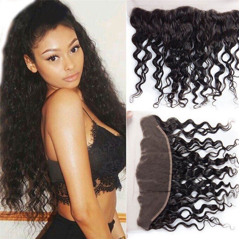 13X4 Ear to Ear Wet And Wavy Lace Frontal Closure Brazilian Human Hair Water Wave Lace Frontal Closure Natural Color