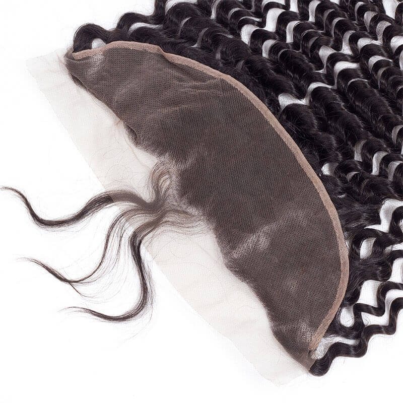 Natural Color Deep Wave Indian Remy Hair Lace Frontal Closure 13x4inchs