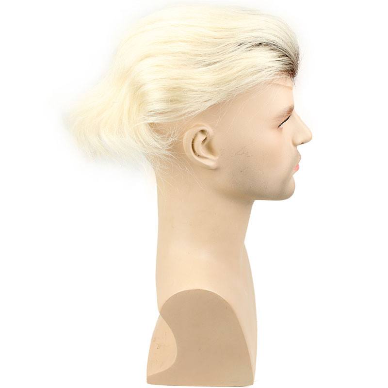 Brown Roots 60# Platinum Blonde Ombre Color Human Hair Mens Toupee for Sale Light Blonde Hairpiece 10x8