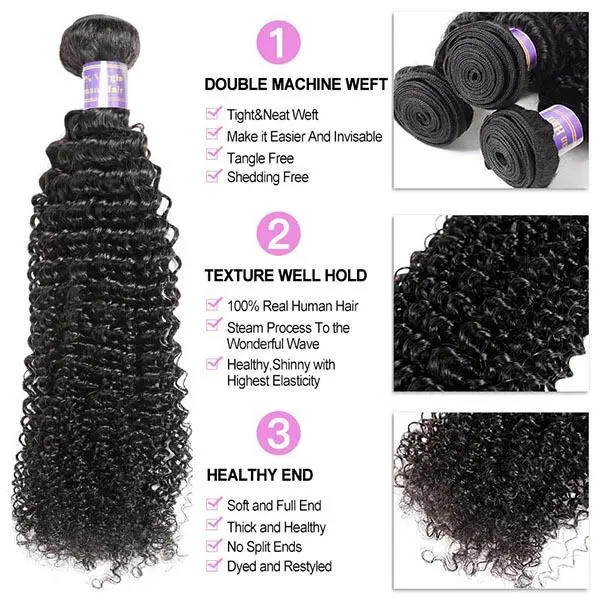 Malaysian Kinky Curly 4 Bundles with 4*4 Lace Closure Virgin Hair