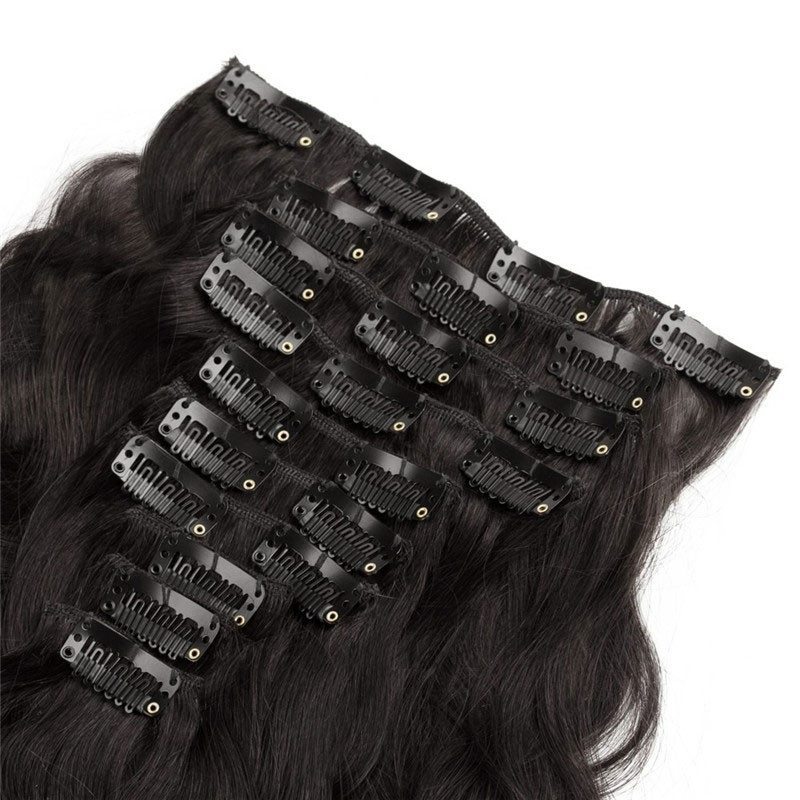 Black Body Wave 120g 10pcs Clip in Extension Human Hair Dark Brown 4#