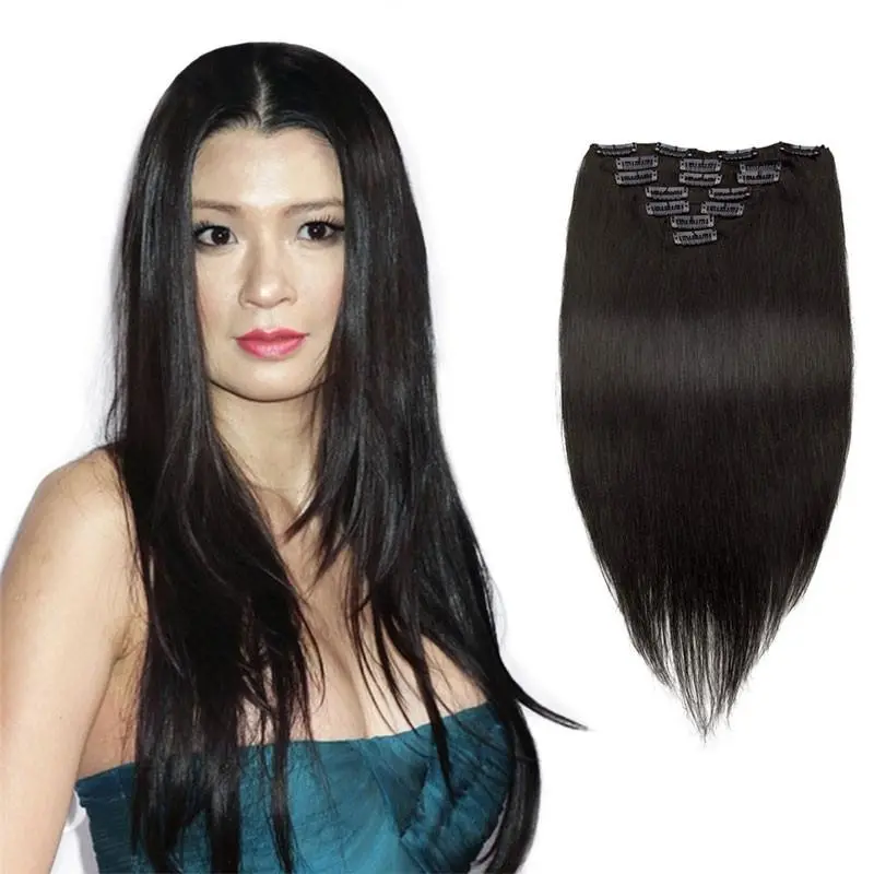 70g 7pcs Clip In Hair Extensions Straight Brazilian Hair Jet Black