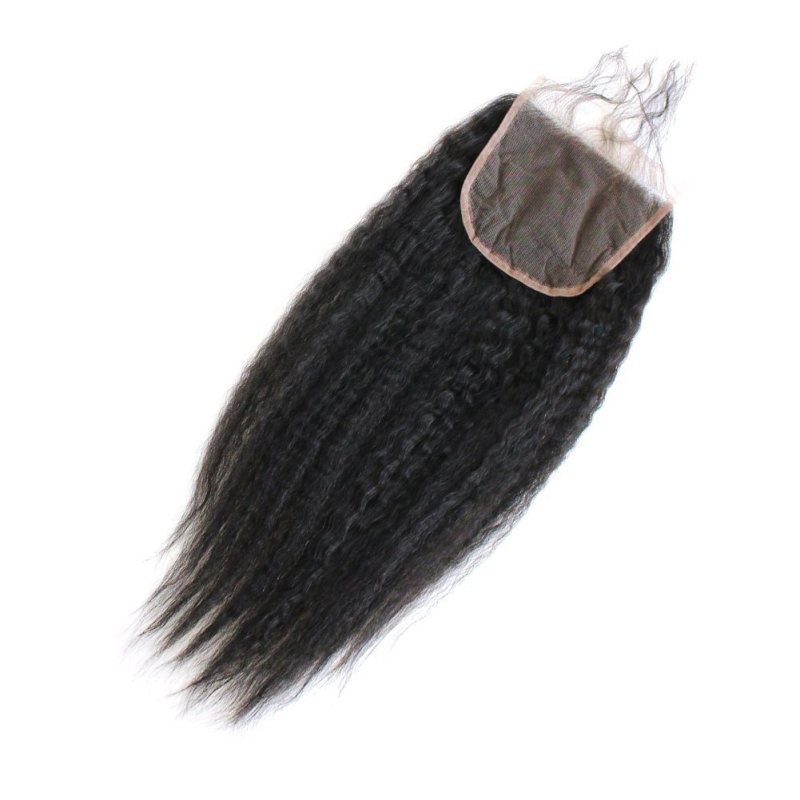 Kinky Straigh 5X5 Lace Top Closure With Baby Hair Mogonlian Unprocessed Hair Swiss Lace Closure 3 Part Free Part  Natural Color Stock