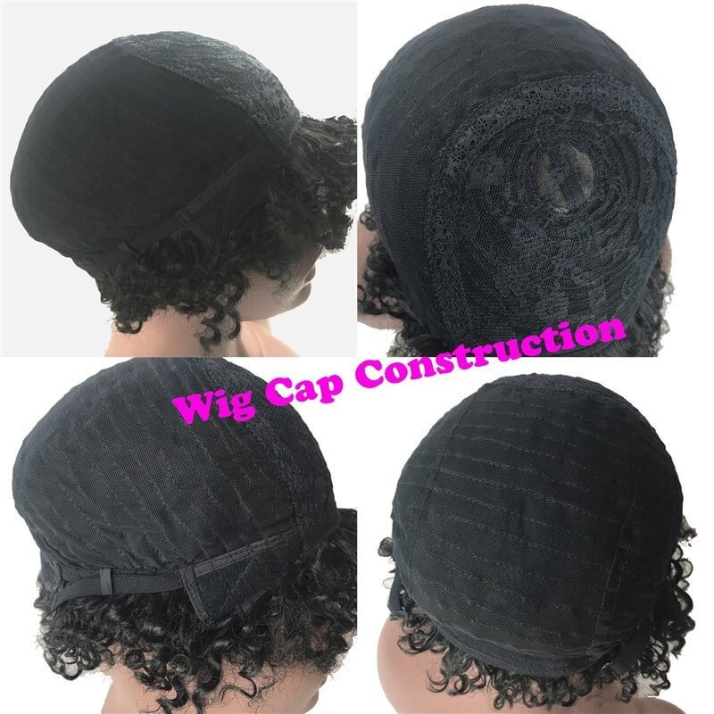 Short Afro Kinky Curly Wig Human Hair 130% Density Short Wig for Women (Natural Black)