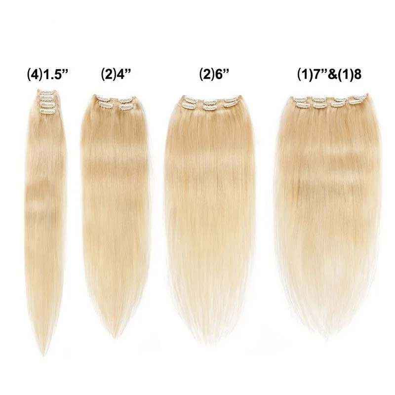 613# Blonde Double Weft Clip in Extension 10 pcs Blonde Color Peruvian Hair 120g 27#