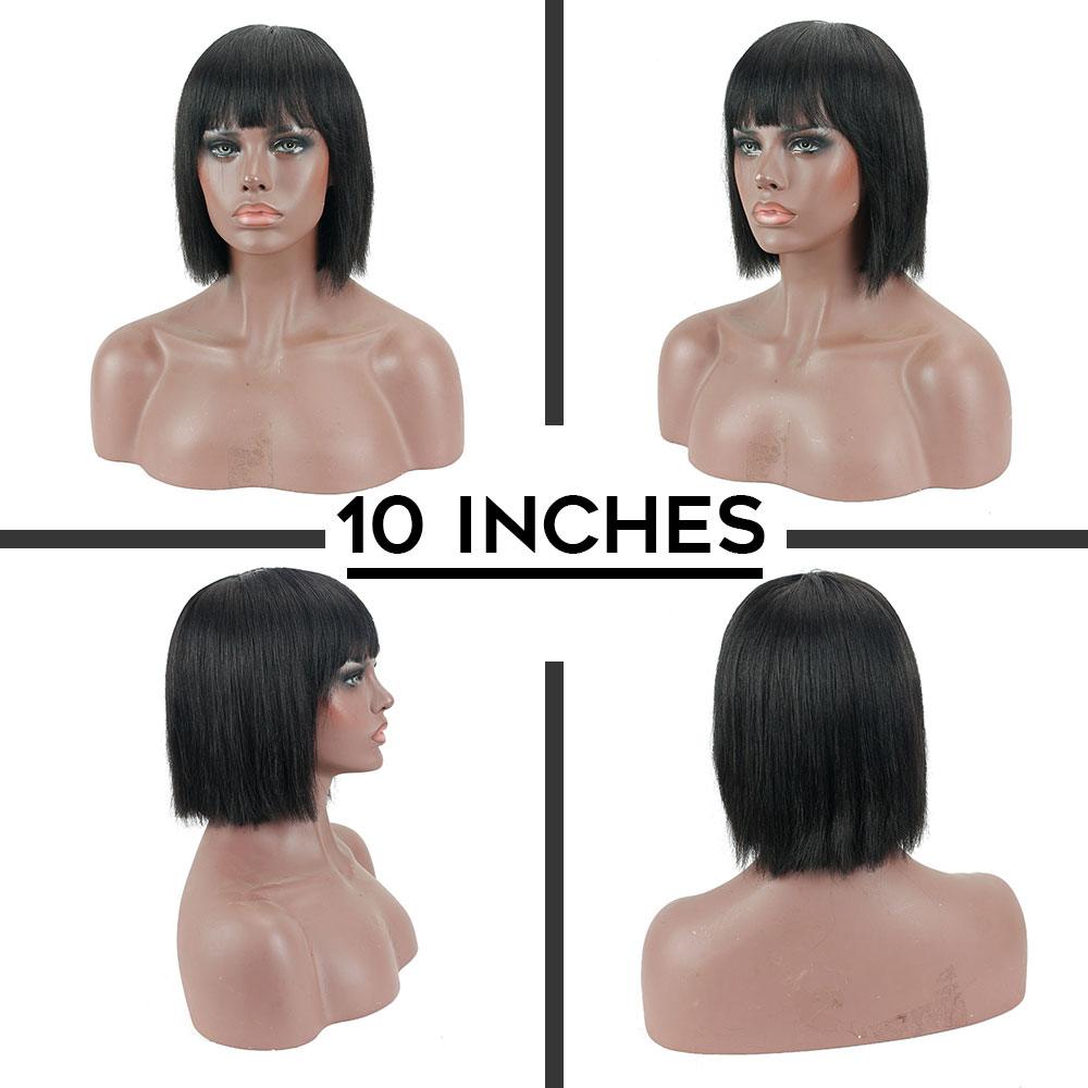 Short Bob Wigs Straight Brazilian None Lace Front Wigs With Bangs 130% Density Glueless Machine Made Wigs For Black Women(8-14Inches)