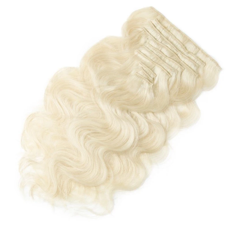 120g 10 pcs Body Wave Hair Clip in Virgin Human Hair Extension 60# 613# Blonde Color