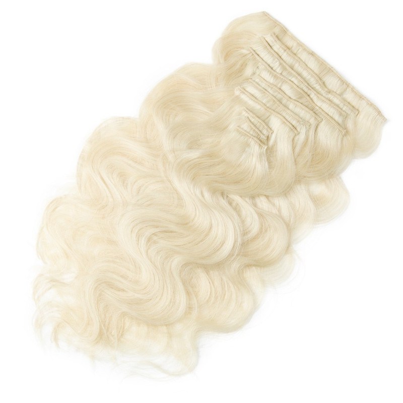 120g 10 pcs Body Wave Hair Clip in Virgin Human Hair Extension 60# 613# Blonde Color