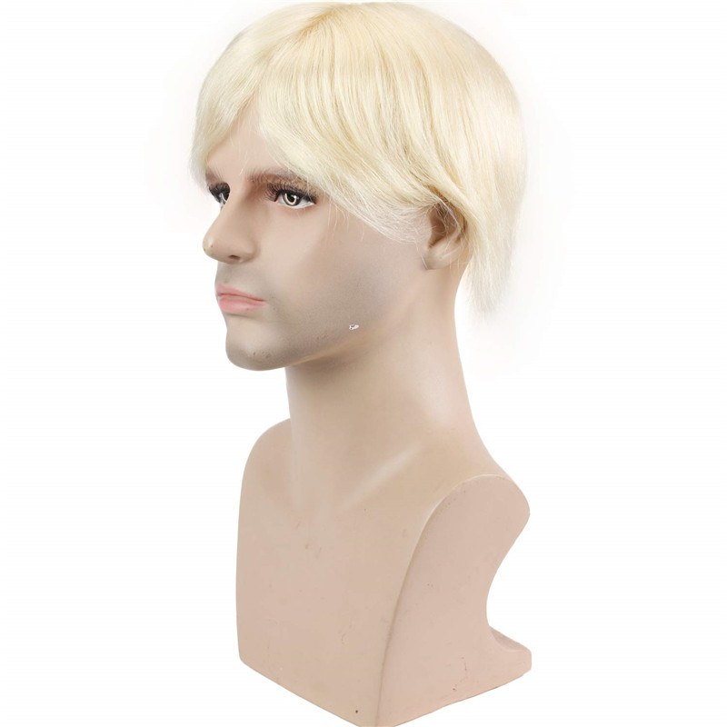 #613 Blonde Color Hairpiece Swiss lace Mono Base with Thin Skin For Men Medium Density Toupee