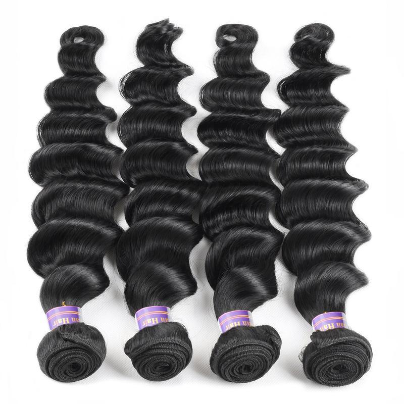 Eseewigs Peruvian Loose Deep Wave 4 Bundles with 4*4 Lace Closure Virgin Hair