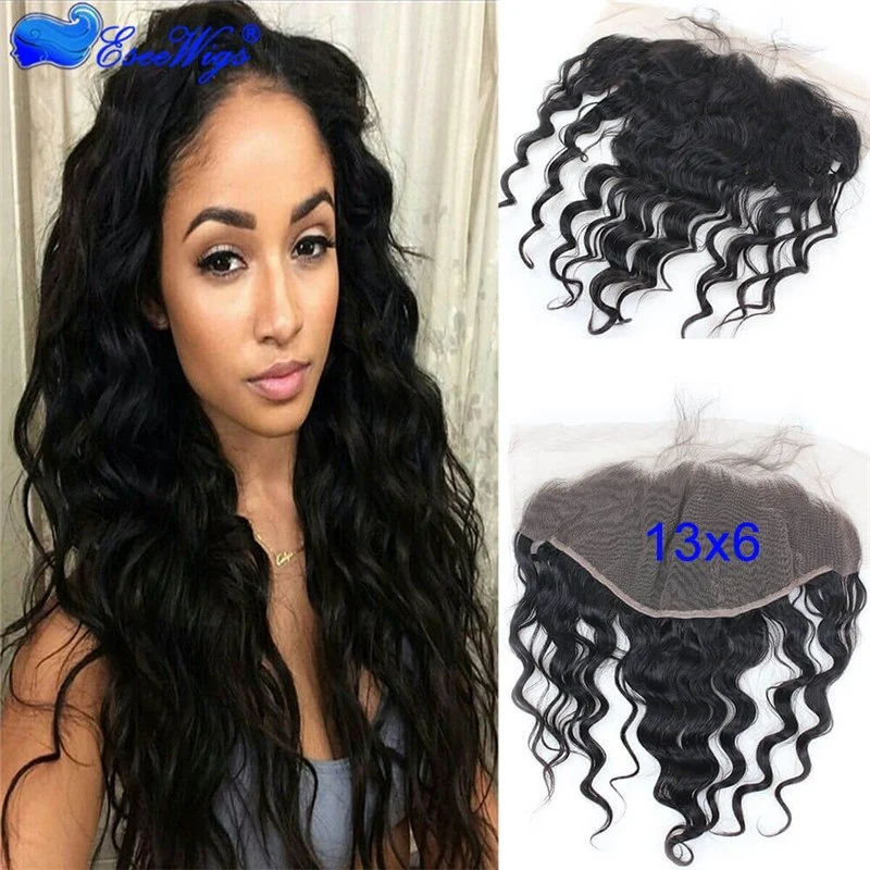 Pre Plucked 13X6 Ear To Ear Loose wavy Lace Frontal Closure With Baby Hair Top Grade 8A  Brazilian Hair Natural Color Density 130%