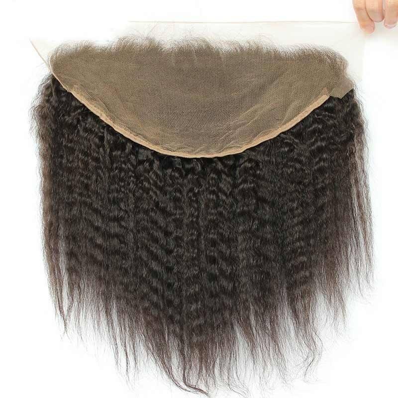 13x6 Mongolian Kinky Straight Lace Frontal Closure Bleached Knots Coarse Yaki Lace Frontal