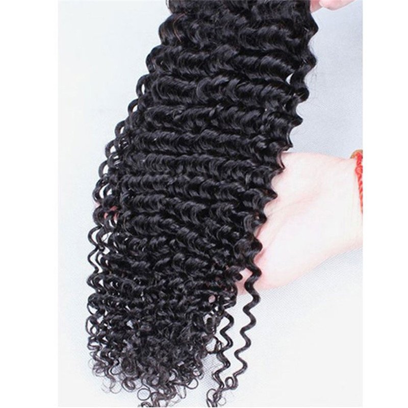 Clip In Hair Extensions  Kinky Curly Indian Remy Human Hair Natural Color