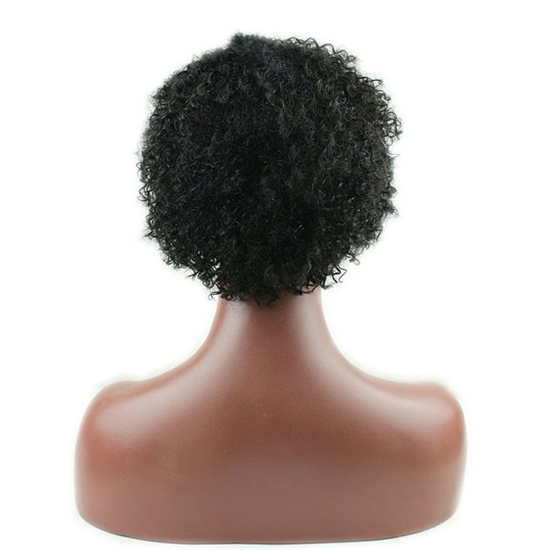 Short Kinky Curly Wig Real Human Hair Afro Curly Wigs Black Color Natural Looking For Women