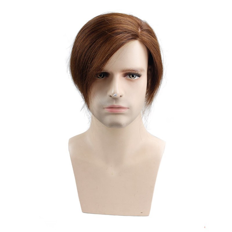 Human Hair Toupee Men's Unit Short Wigs for Men 6x7.5 Inches Lace Front Wig Lace With PU Around Hair Replacement for Men Color Off Light Brown