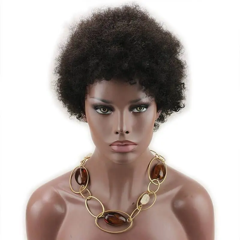 Short  Afro Kinky Curly  Wigs Human Hair Brazilian Human Hair None Lace Full Wig For Women