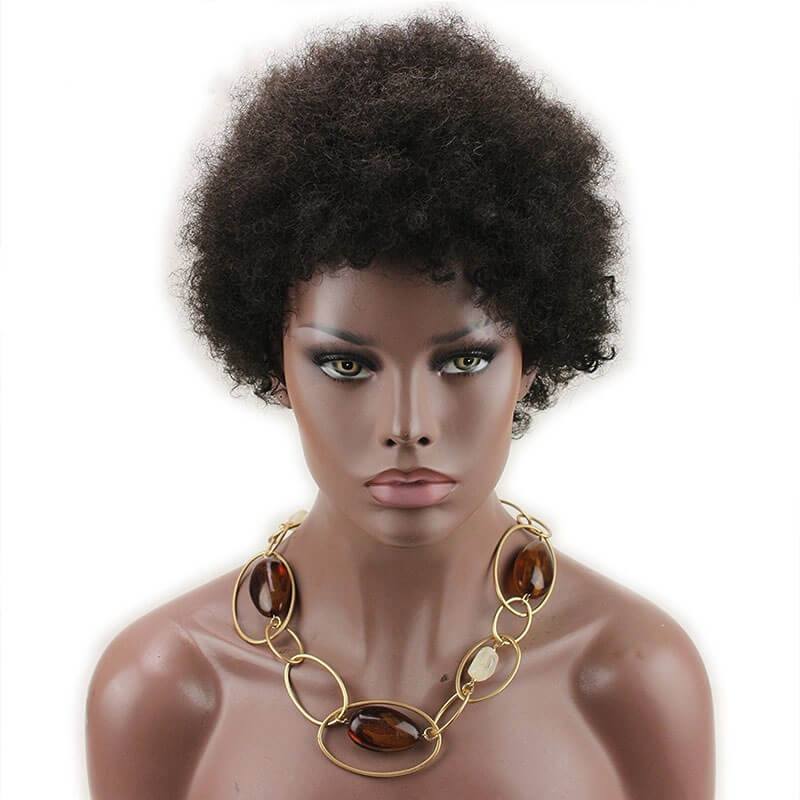 Short  Afro Kinky Curly  Wigs Human Hair Brazilian Human Hair None Lace Full Wig For Women