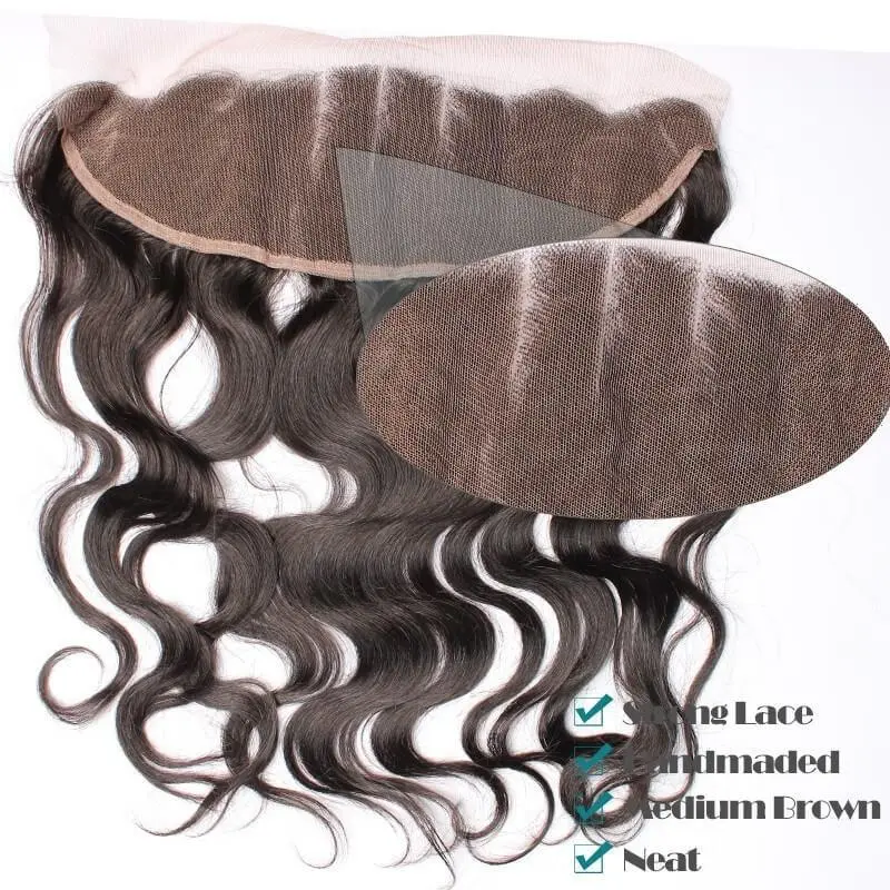 Natural Color Body Wave Indian Remy Hair Lace Frontal Closure 13x4inchs