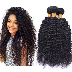 Kinky Curly Hair Weave Indian Remy Human Hair Natural Color 3 Bundles