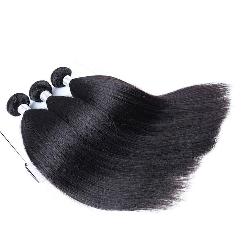 Malaysian Virgin Human Hair Yaki Straight Hair Weave 3pcs Bundles  Natural Color