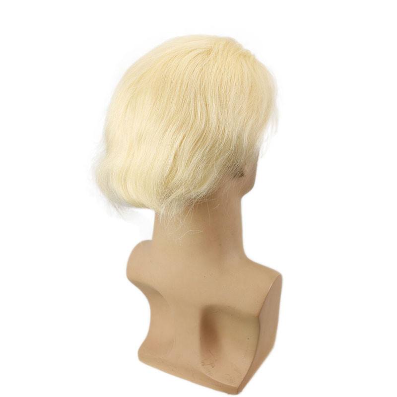 613# Blonde Men`s Toupee 6 inch Hairpiece Whole PU Base Brazilian Remy Human Hair Natural Straight 10*8