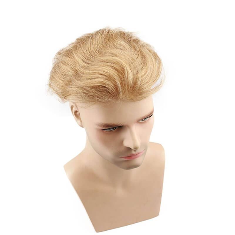Soft Thin Skin Whole PU Base Toupee 21# Ash Blonde Human Hair Men`s Hairpiece