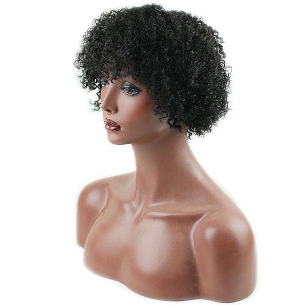 Short Kinky Curly Wig Real Human Hair Afro Curly Wigs Black Color Natural Looking For Women