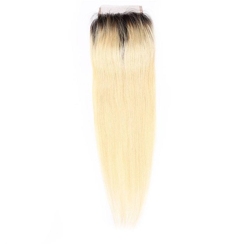 Blonde Lace Closure Straight 1b 613 Color Ombre Lace Closure 4x4 inch Virgin Peruvian Hair