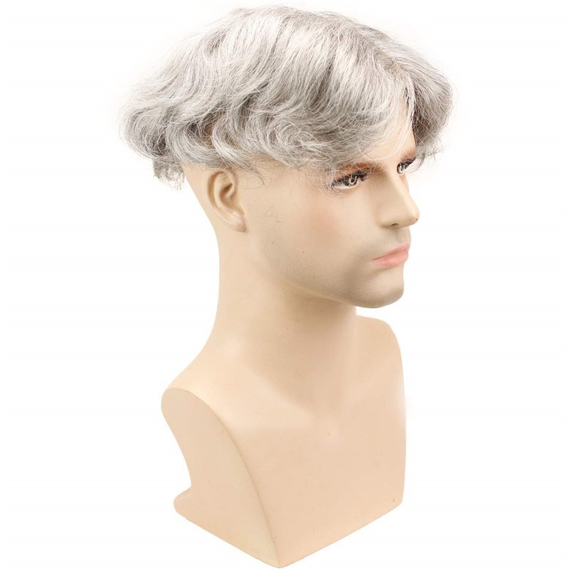 Grey Hairpiece 20% Black Human Hair 80% Grey French Lace FreeStyle 8X10 Toupee For Men