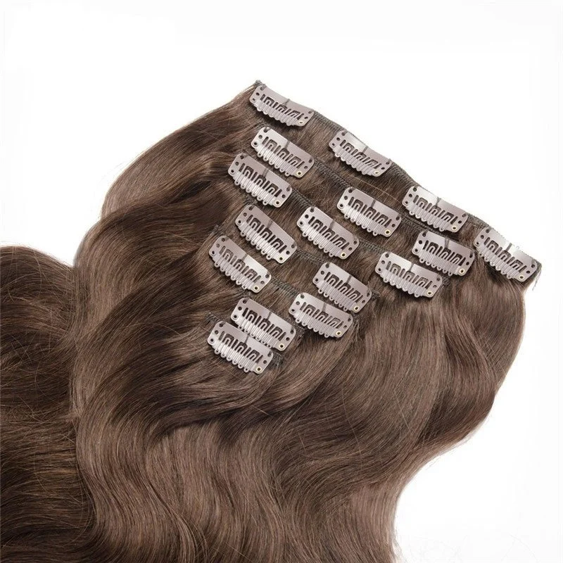 Natural Black 70g 7pcs Clip in Hair Extension Body Wave 4# Dark Brown