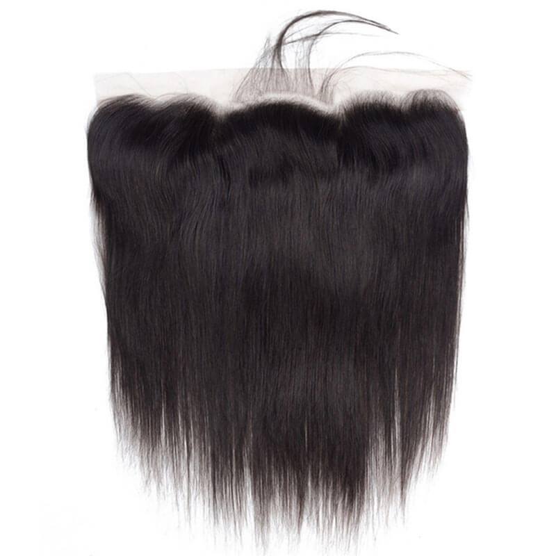 Natural Color Silk Straight Brazilian Human Hair Ear to Ear Lace Frontal Closure 13x4inchs