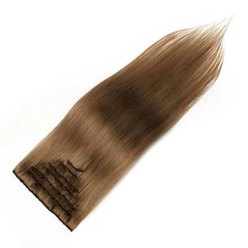 100g 7pcs Clip in Human Hair Extension Silky Straight 100 Brazilian Human hair 8# color