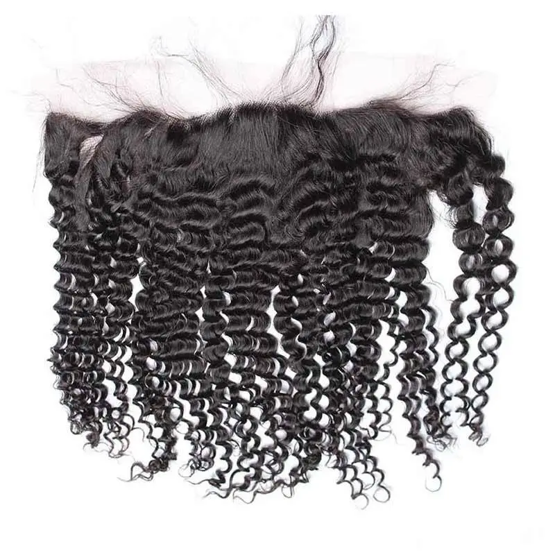 Kinky Curly Indian Remy Hair Lace Frontal Closure 13x4 inchs Natural color