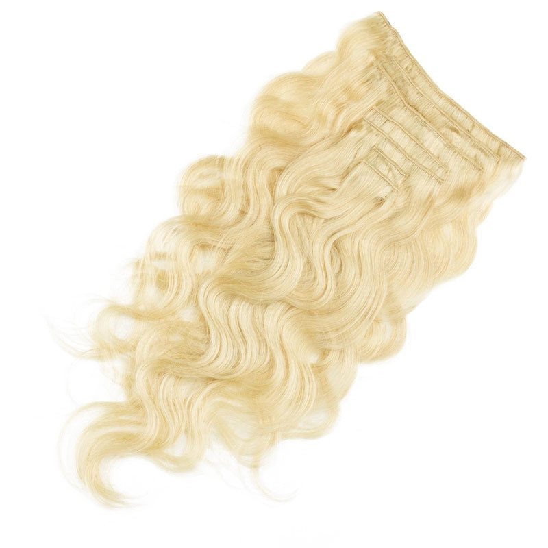 613# Light Blonde 100g 7pcs Hair Clip in Human Extension Body Wave