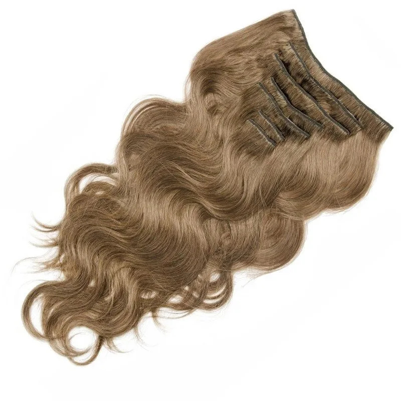 70g 7pcs Hair Extension Clip in Body Wave Ash Brown 8# 99J# Color