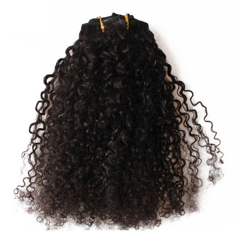 Kinky Curly Weave Clip In Human Hair Extension Natural Color Full Head