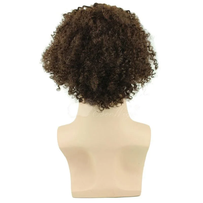 David Luiz Afro Kinky Curly Short Wig Brazilian Remy Human Hair 130% Density Short Wig for Toupee Hairpiece Men (Brown)