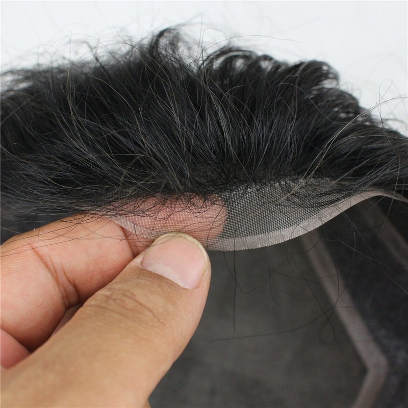 Men's Hairpiece Human Hair Toupee Wig Super Thin Skin Hair Replacement (#1B Off Black)